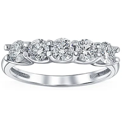 Pompeii3 1ct T. W. Five Stone Diamond Wedding Ring 14k White Or Yellow Gold Lab Grown In Multi