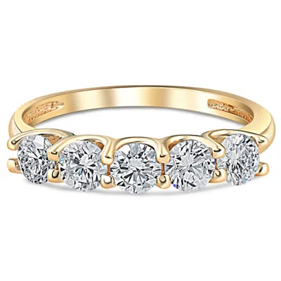 Pompeii3 1ct T. W. Five Stone Diamond Wedding Ring 14k White Or Yellow Gold Lab Grown In Silver