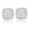 Pompeii3 1ct T. W. Pave Diamond Cushion Halo Studs 10k Yellow Gold Lab Grown Earrings In Multi