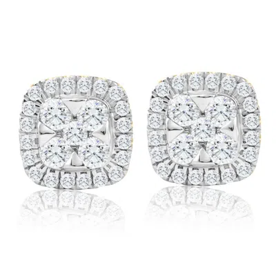 Pompeii3 1ct T. W. Pave Diamond Cushion Halo Studs 10k Yellow Gold Lab Grown Earrings In Multi