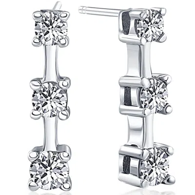 Pompeii3 1ct Three Stone Diamond Earrings 14k White Gold In Multi