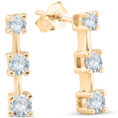 Pompeii3 1ct Three Stone Diamond Earrings 14k Yellow Gold In Multi