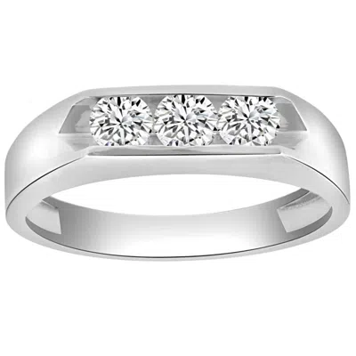 Pompeii3 1ct Three Stone Diamond Men's Ring Channel Set Band Lab Grown In Gold In Metallic