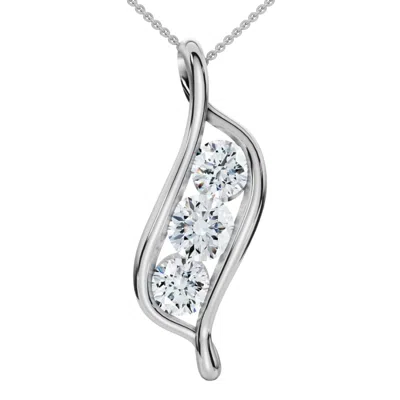 Pompeii3 1ct Three Stone Diamond Pendant 14k White Gold Necklace Lab Grown In Silver