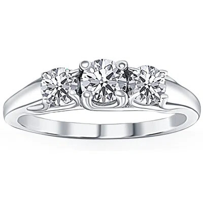 Pompeii3 1ct Three Stone Diamond Ring 14k White Gold In Silver