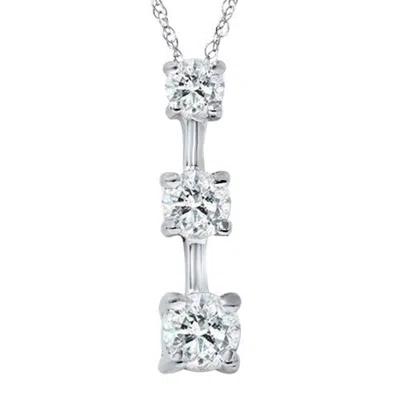 Pompeii3 1ct Three Stone Diamond Stick Pendant 14k White Gold In Multi