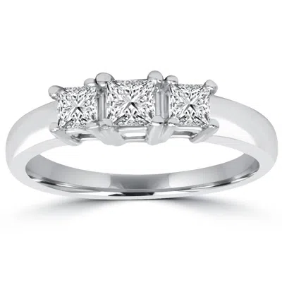 Pompeii3 1ct Three Stone Princess Cut Diamond Engagement Ring 14k White Gold In Silver