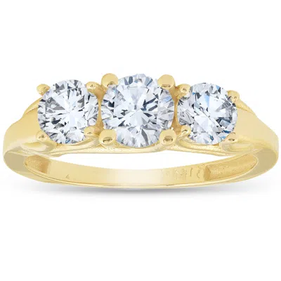 Pompeii3 1ct Three Stone Round Diamond Engagement Ring 14k Yellow Gold In Silver