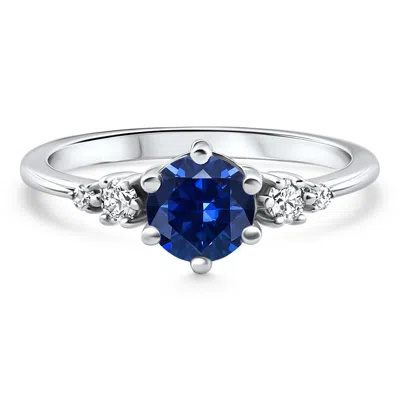 Pompeii3 1ct Tw Blue Sapphire & Diamond Ring 14k White Gold Lab Grown In Metallic