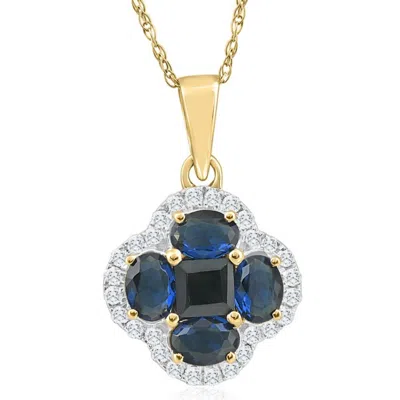 Pompeii3 1ct Tw Diamond & Created Blue Sapphire Pendant Yellow Gold Lab Grown Necklace In Multi