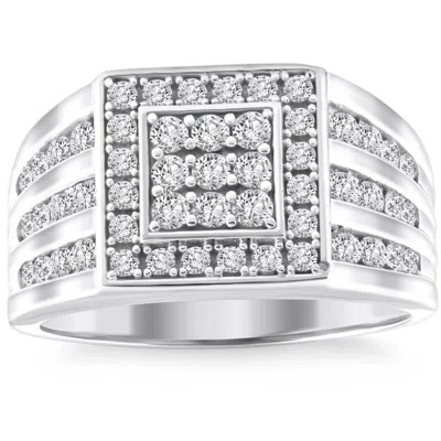 Pompeii3 1ct Tw Diamond Men's Anniversary Wedding Ring High Polished Band 10k White Gold In Silver