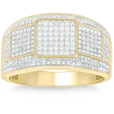 Pompeii3 1ct Tw Diamond Men's Ring 10k Yellow Gold 12mm Wide In Silver