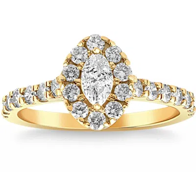 Pompeii3 1ct Tw Marquise Diamond Halo Engagement Ring In White, Yellow, Or Rose Gold In Multi