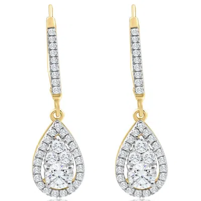 Pompeii3 1ct Tw Pear Shape Diamond Dangle Lever Back Earrings Yellow Gold Lab Grown In Silver
