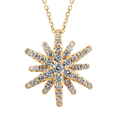 Pompeii3 1ct Tw Round Cut Starburst Diamond Pendant 14k Yellow Gold Lab Grown Necklace In Pattern