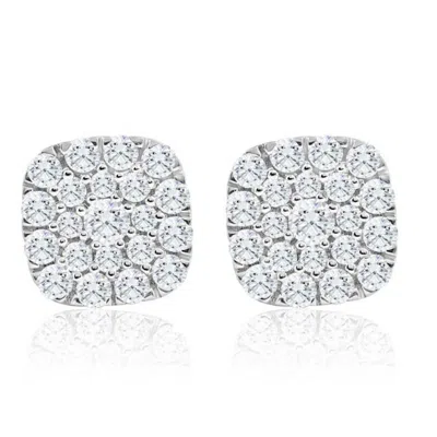 Pompeii3 1ct Tw Round Diamond Cushion Halo Studs 10k Yellow Gold Lab Grown Earrings In Pattern