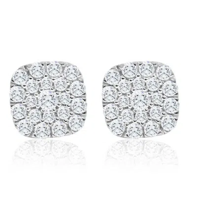 Pompeii3 1ct Tw Round Diamond Cushion Halo Studs 10k Yellow Gold Lab Grown Earrings In Silver