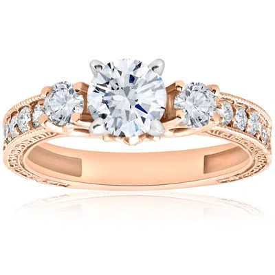 Pompeii3 1ct Vintage Diamond 3 Stone Engagememt Ring 14k Rose Gold In Silver