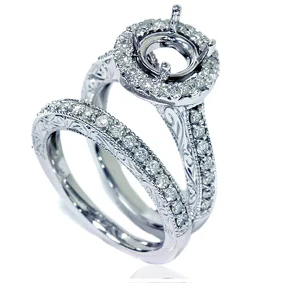 Pompeii3 1ct Vintage Engagement Ring Set Semi Mount 14k White Gold In Silver
