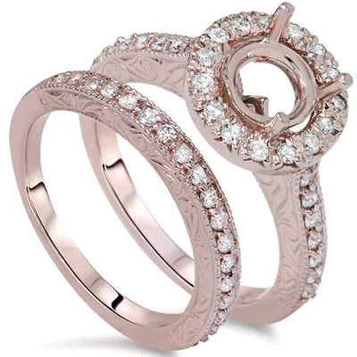 Pompeii3 1ct Vintage Engagement Wedding Ring Semi Mount Set 14k Rose Gold In Silver