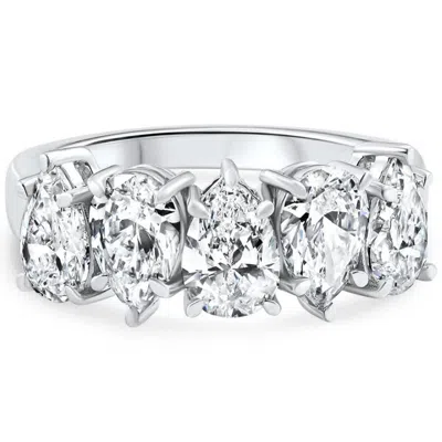 Pompeii3 2 - 6 Ct Pear Diamond 5-stone Wedding Ring 14k Gold Lab Grown In Metallic