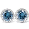 Pompeii3 2 1/10ct Blue & White Diamond Halo Studs 10k White Gold In Multi