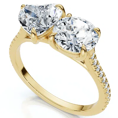 Pompeii3 2 1/10ct Toi Et Moi Heart And Round Diamond Ring 14k Gold Or Platinum Lab Grown In Green