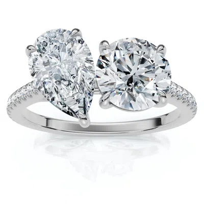 Pompeii3 2 1/10ct Toi Et Moi Pear And Round Diamond Ring 14k Gold Or Platinum Lab Grown In Metallic