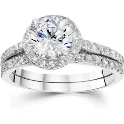 Pompeii3 2 1/2 Carat Halo Round Enhanced Diamond Engagement Ring Matching Wedding Band Set In Multi