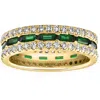 Pompeii3 2 1/2 Ct Diamond & Emerald Eternity Ring In Yellow Gold Lab Grown In Green