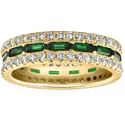 Pompeii3 2 1/2 Ct Diamond & Emerald Eternity Ring In Yellow Gold Lab Grown In Green