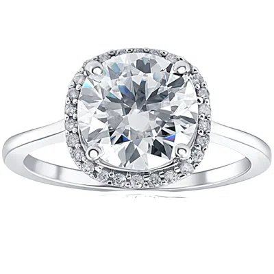 Pompeii3 2 1/2 Ct Diamond & Moissanite Cushion Halo Engagement Ring 14k White Gold In Multi