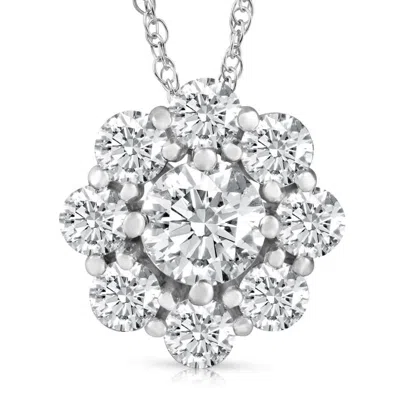 Pompeii3 2 1/2 Ct Round Cut Diamond Halo Pendant 14k White Gold 18" Necklace Lab Grown In Metallic