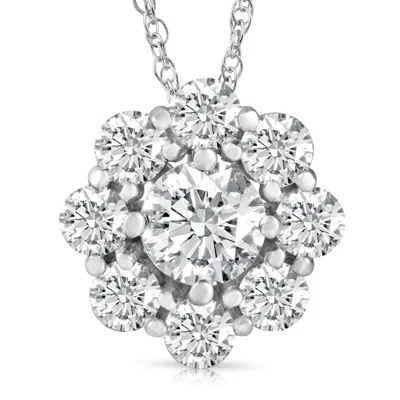 Pompeii3 2 1/2 Ct Round Cut Diamond Halo Pendant 14k White Gold 18" Necklace In Multi