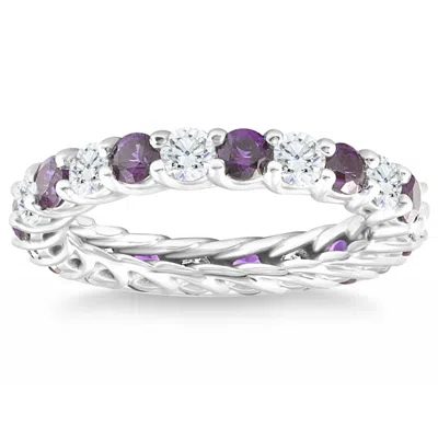 Pompeii3 2 1/2ct Amethyst & Diamond Eternity Ring 14k White Gold In Multi