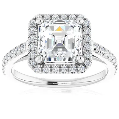 Pompeii3 2 1/2ct Asscher Cut Moissanite & Diamond Halo Engagement Ring In 10k Gold In Silver