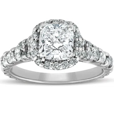 Pompeii3 2 1/2ct Cushion Diamond Halo Engagement Ring 14k White Gold Lab Grown In Silver