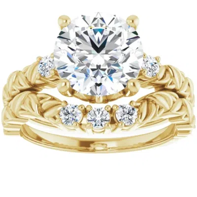 Pompeii3 2 1/2ct Diamond & Moissanite Petite Leaf Accent Engagement Set In 10k Gold In Silver