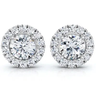 Pompeii3 2 1/2ct Diamond Halo Studs 14k Gold Lab Grown Women's Earrings In Silver