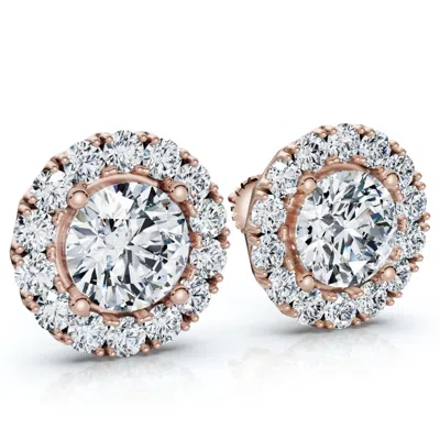 Pompeii3 2 1/2ct Diamond Halo Studs 14k Gold Lab Grown Women's Earrings In Multi