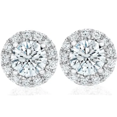 Pompeii3 2 1/2ct Halo Diamond Studs Solid 14k White Gold In Multi