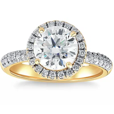 Pompeii3 2 1/2ct Halo Moissanite & Lab Grown Diamond Engagement Ring White Or Yellow Gold In Multi