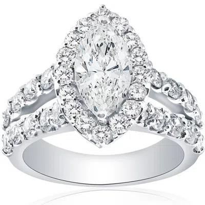 Pompeii3 2 1/2ct Marquise Diamond Halo Lab Grown Engagement Ring 14k White Gold In Multi