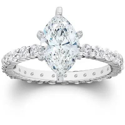 Pompeii3 2 1/2ct Marquise Enhanced Diamond Engagement Eternity Ring 14k White Gold In Multi