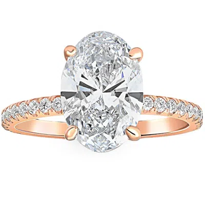 Pompeii3 2 1/2ct Oval Diamond Engagement Ring 14k Rose Gold Lab Grown In Silver