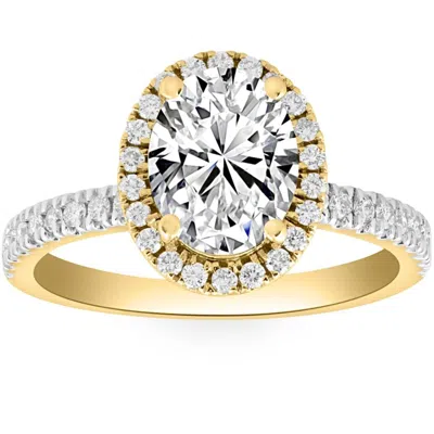 Pompeii3 2 1/2ct Oval Diamond Halo Engagement Ring White, Yellow, Or Rose Gold Lab Grown In Multi