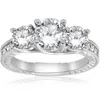 Pompeii3 2 1/2ct Vintage 3-stone Lab Grown Diamond Engagement Ring 14k White Gold In Silver