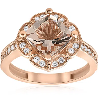 Pompeii3 2 1/3ct Cushion Morganite Vintage Diamond Halo Engagement Ring 14k Rose Gold In Multi
