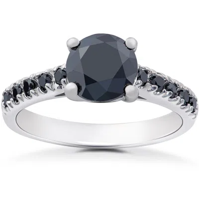 Pompeii3 2 1/4 Ct Black Diamond Solitaire Accent Engagement Ring 14k White Gold In Multi