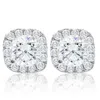 Pompeii3 2 1/4ct Cushion Halo Diamond Screw Back Studs 14k White Gold Enhanced Earrings In Multi
